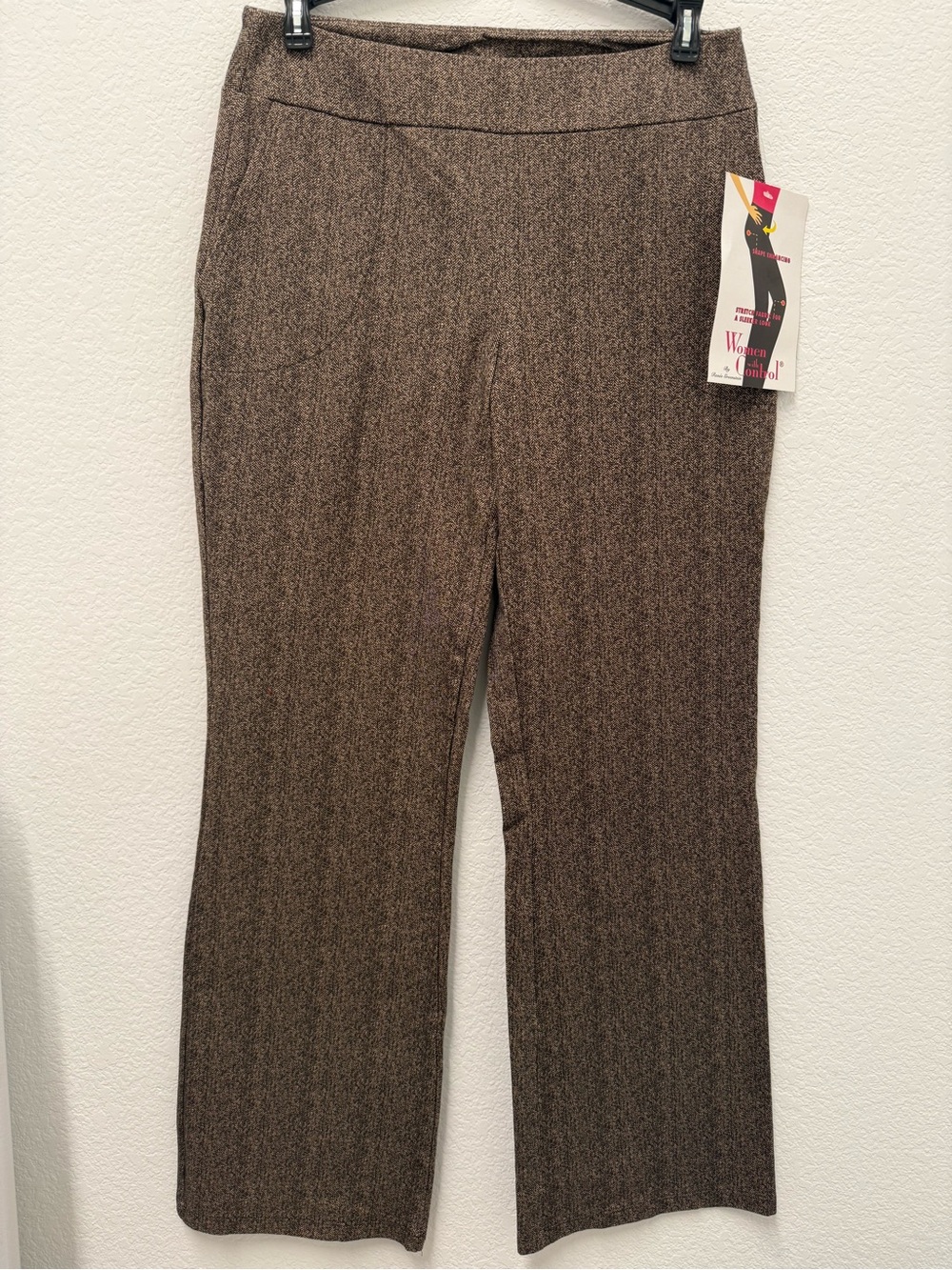 Women with Control Brown Herringbone Dress Pants